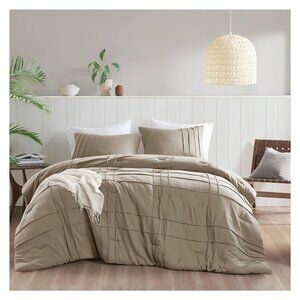 NEW 510 Design Soft Wash Pleated Midweight 3-Piece Comforter Set Brown Queen